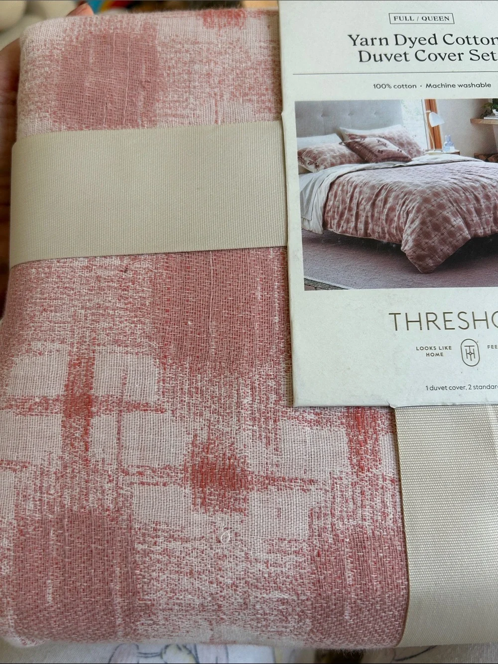 Threshold Yarn Dyed Cotton Duvet Cover Set - Pink